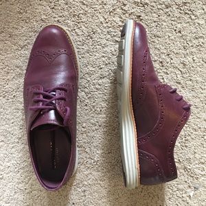 Cole haan oxfords in red-purple w light grey sole